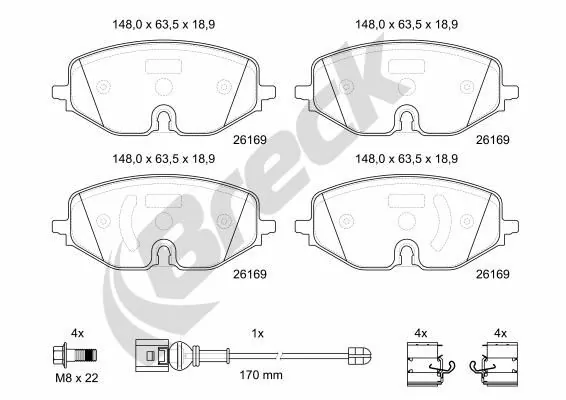 Set placute frana, frana disc BRECK 26169 00 701 00