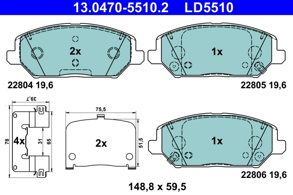 Set placute frana, frana disc ATE 13.0470-5510.2