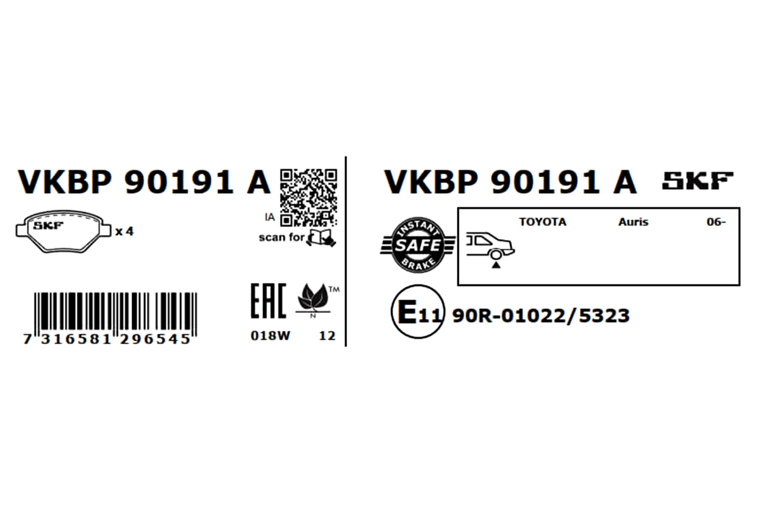 Set placute frana, frana disc SKF VKBP 90191 A