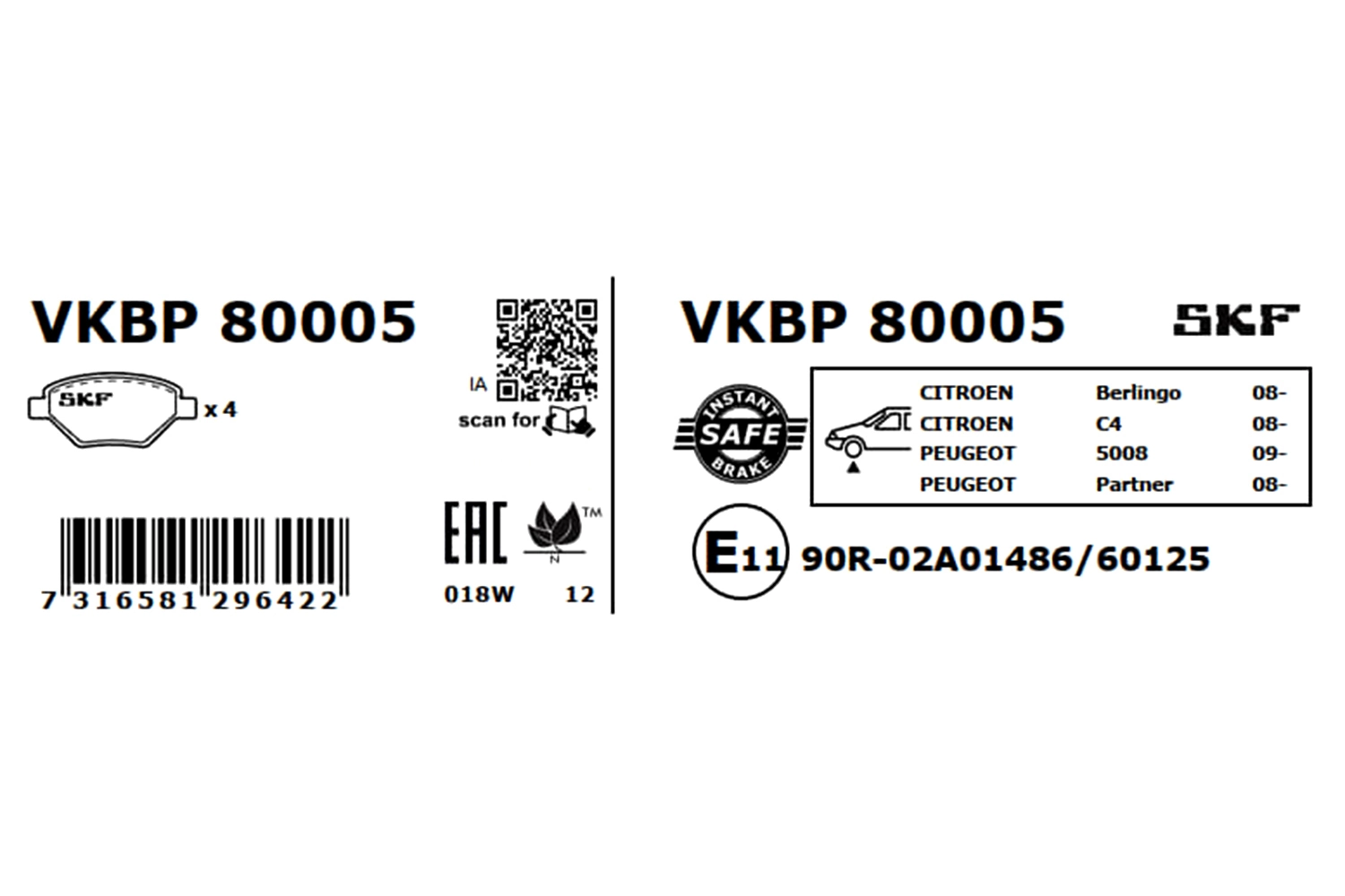 Set placute frana, frana disc SKF VKBP 80005