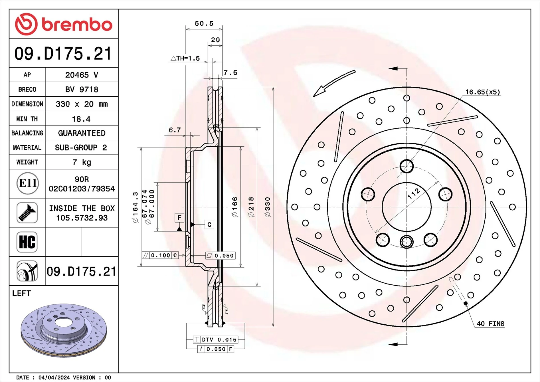 Disc frana BREMBO 09.D175.21