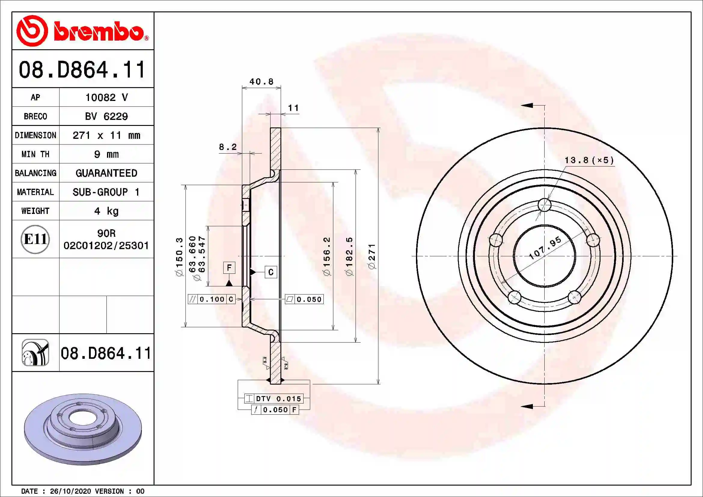 Disc frana BREMBO 08.D864.11