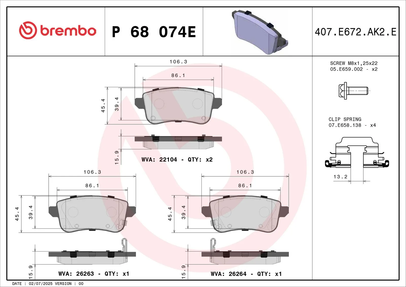 Set placute frana, frana disc BREMBO P 68 074E