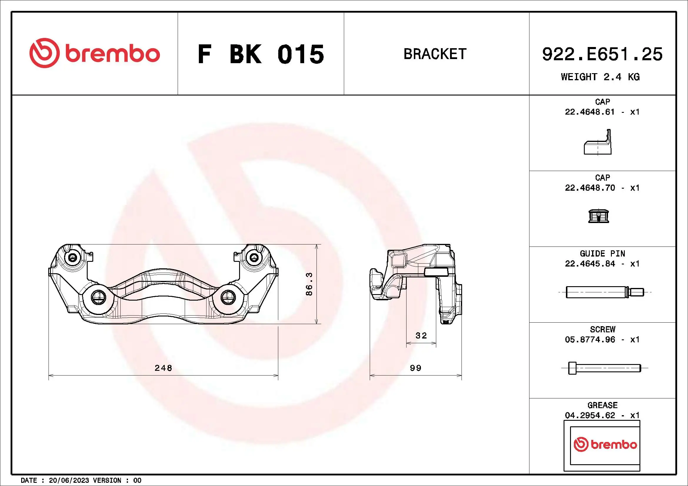 Set montaj etriere frana BREMBO F BK 015