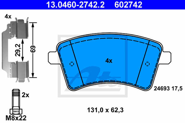 Set placute frana, frana disc ATE 13.0460-2742.2