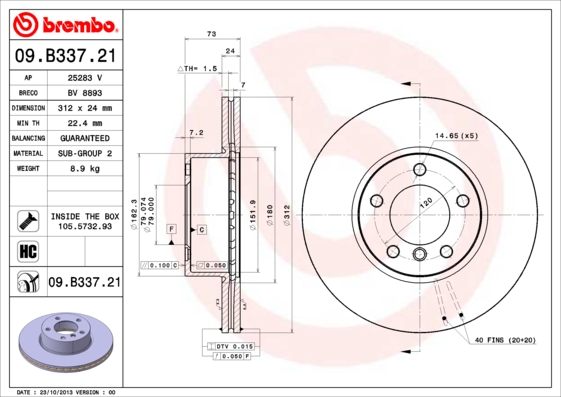 Disc frana BREMBO 09.B337.21